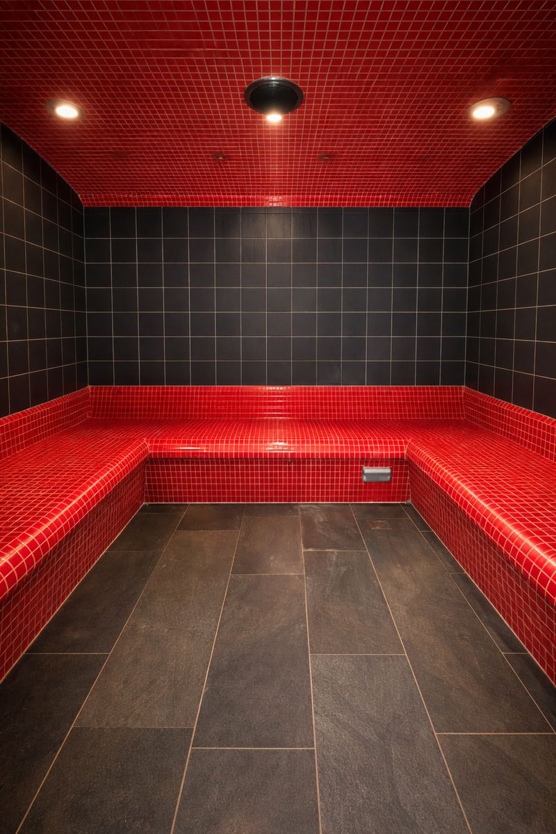 Le hammam de l'Espace Aquatique du Cubzaguais, carrelé de rouge